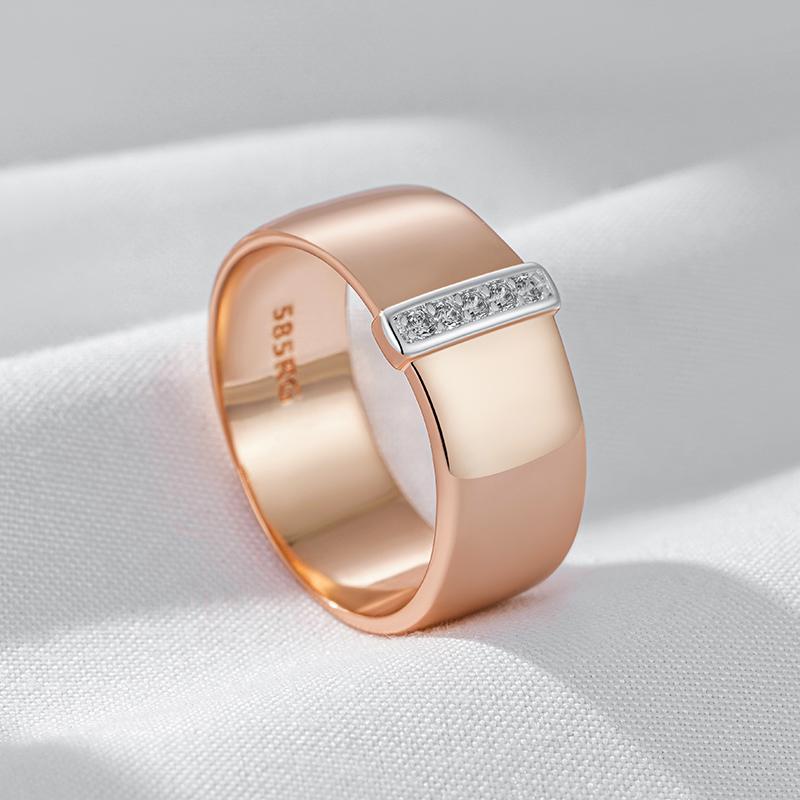 Luxury Natural Zircon 10Mm Width Rings For Women  Rose Gold  Color Mix Setting Design Daily Bride Wedding Jewelry