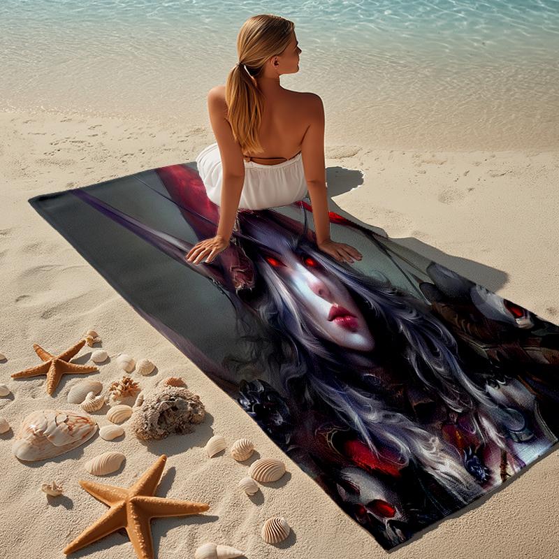 proof beach towel with a World of Warcraft characters5 pattern - soft,absorbent,quick-drying,machine washable - perfect for swimming,camping,bathing
