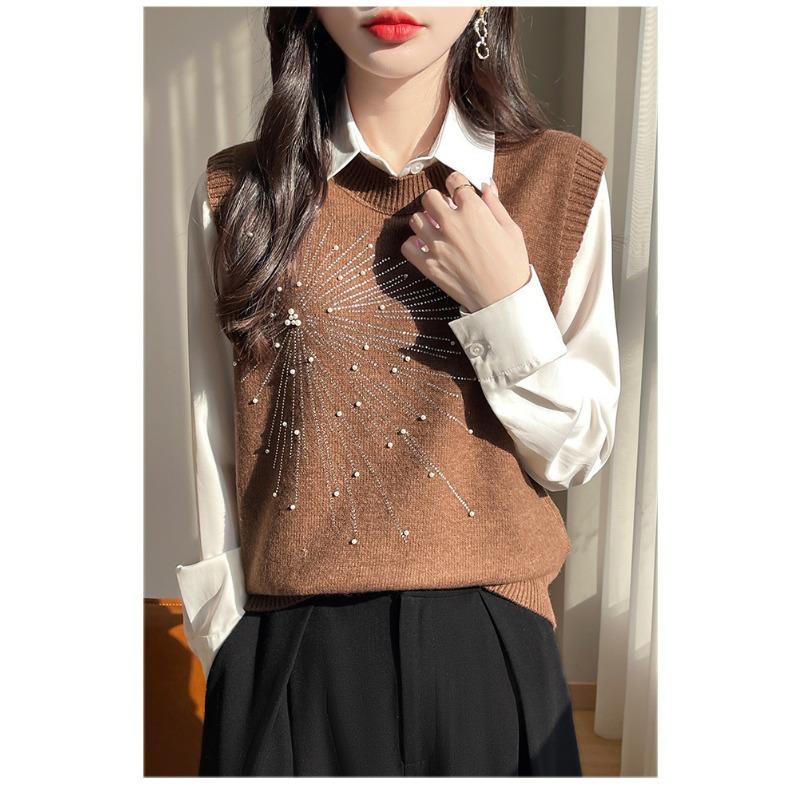 Damen S Rundhals Ärmellos Strickweste Pullover Lässig