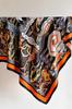 Scarf 90x90 Black and Orange with Chain Motif - Classic Elegance with a Touch of Extravagance