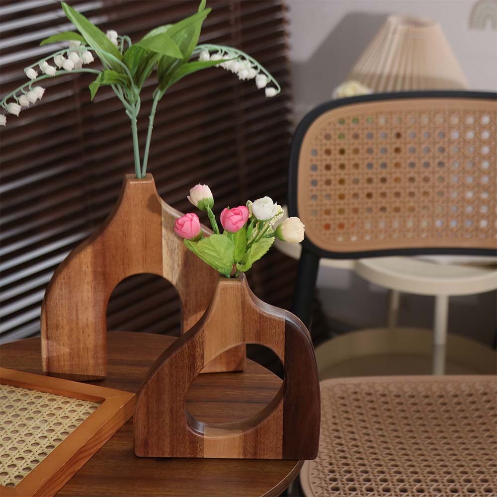 Solid Wood Wooden Vase Irregular Shape Floral Arrangement Vase Nordic Style Vase  Floral Display