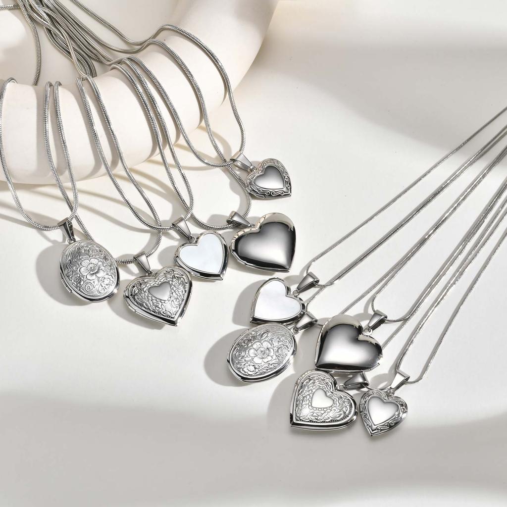 Women's Heart Shape Locket Pendant Necklaces Stainless Steel Snake Chain Necklace Trendy Jewelry Gift