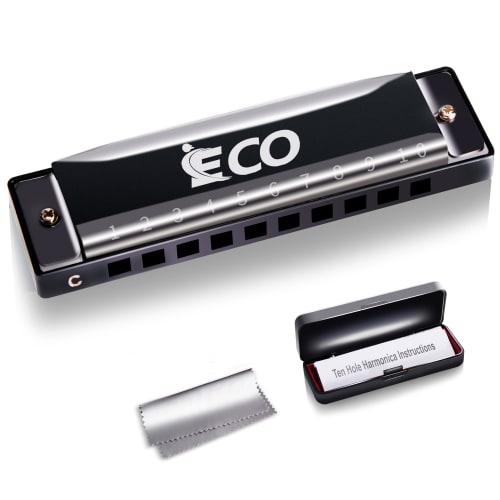 

iECO Diatonic Harmonica, 10-Hole Blues Harp, for Beginners and Advanced Players, Key of C, Includes Case, Polishing Cloth, and Instructions