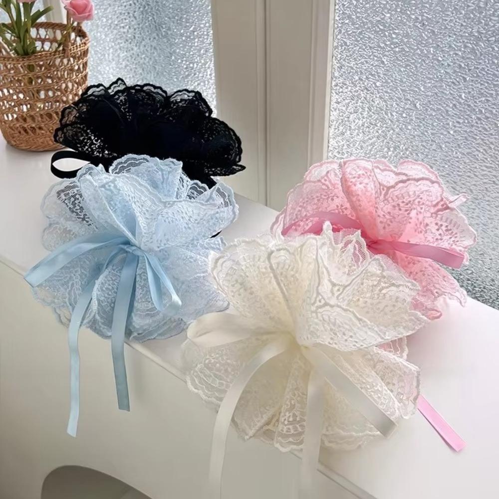 

Multi-Layer Hair Bands Lace Trim Ponytail Holder Sweet Hair Ties Girls білий