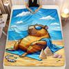 Funny Capybara Beach Vacation Flannel Blanket Summer Holiday Cartoon Animal Soft Cozy Throw Bedding Decor Travel Theme Blanket