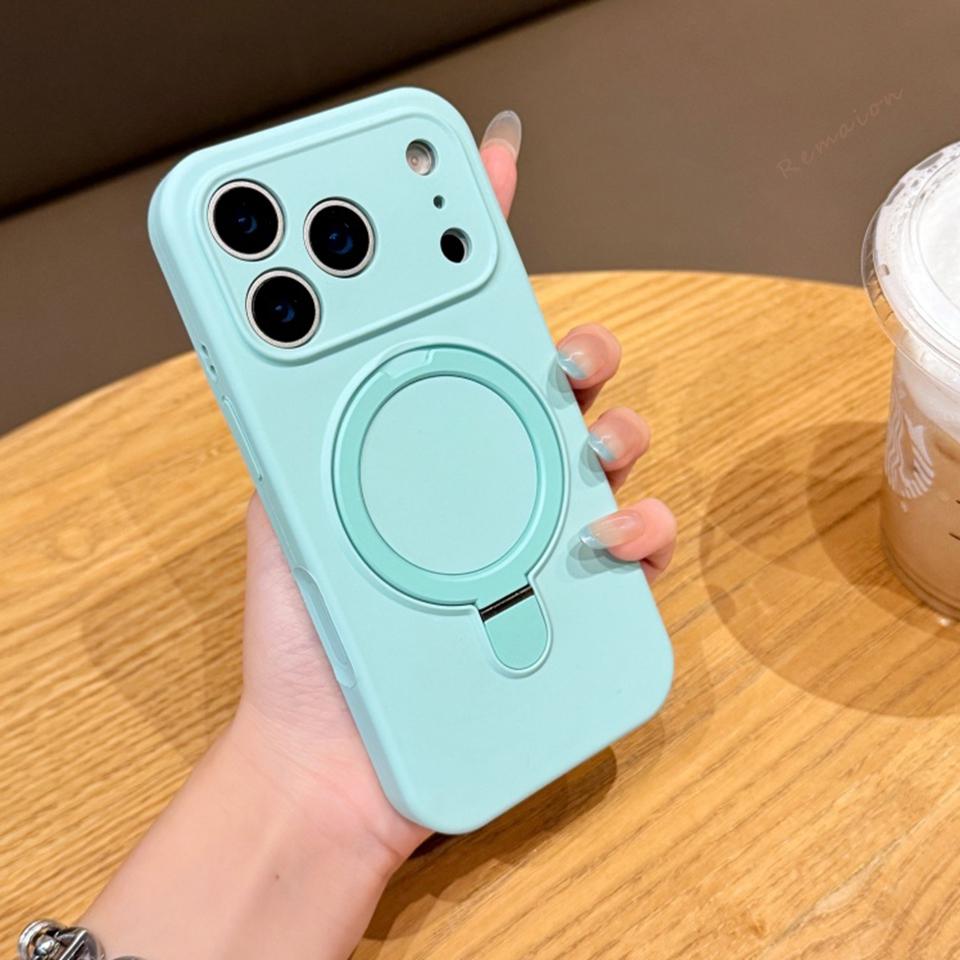 Magnetic Liduid Silicone Stand Phone Case For For Iphone 17 Air 11 12 13 1 14 16 Pro Max Plus Ring Holder Protector Cover