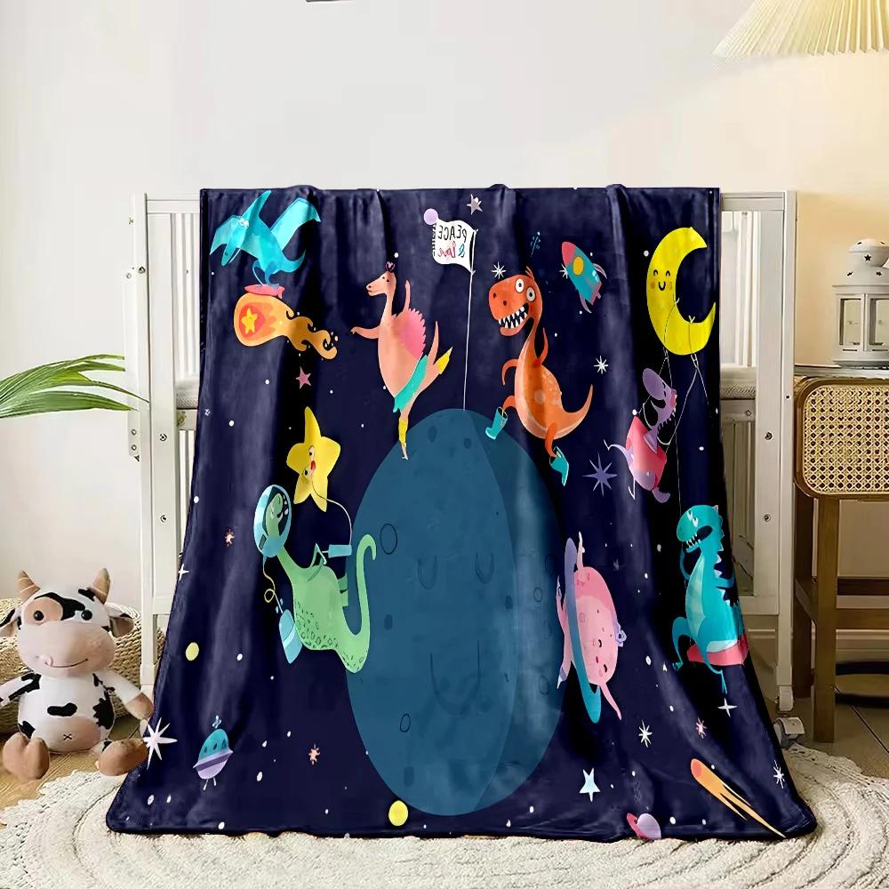 Cartoon Dinosaurier Weltraum Muster weiche Flanelldecke für Bett Schlafzimmer Sofa Picknick, Warme Überwurfdecke zum Zudecken Outdoor Freizeit Nickerchen