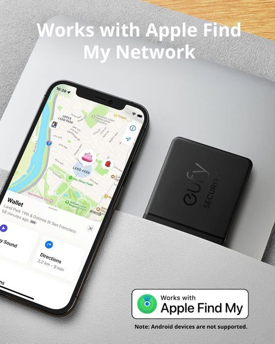 Carte SmartTrack - EUFY - Noir - Compatible Apple Find My - Alarme Ultra-sonore - Étanche