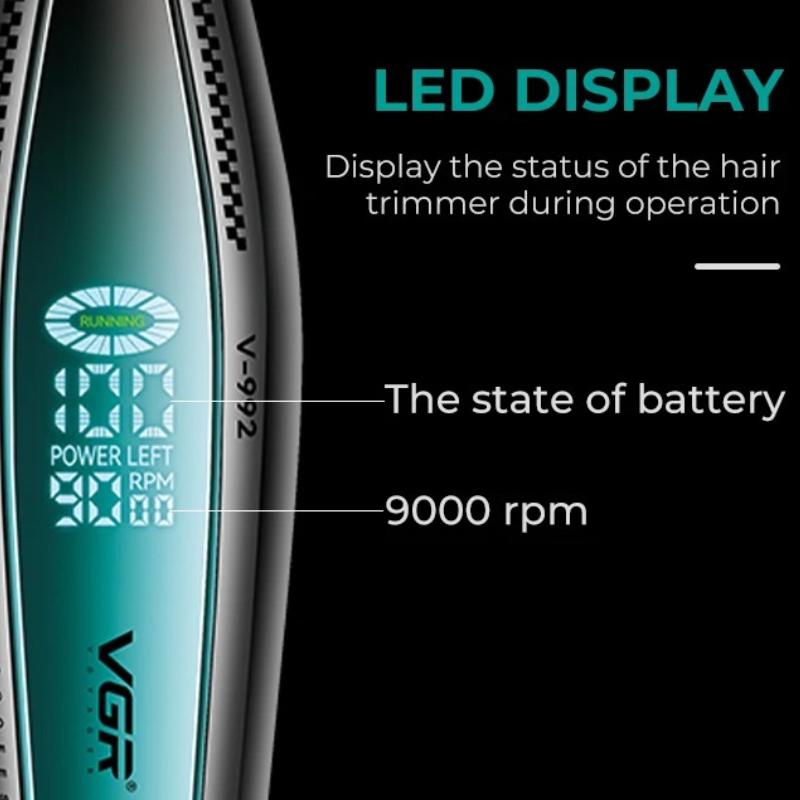 Original VGR V-992 Oil Head Clipper Hair Trimmer Professional Barber Cordless Clipper Electric Hair Cutting Machine Metal Hair Trimmer Digital Display