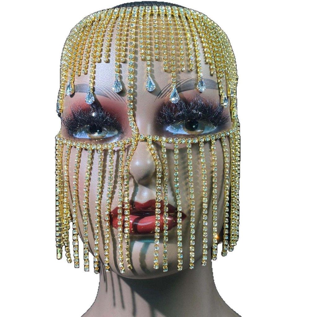 Versatile Rhinestone-Inlaid Tassel Mask: Stylish Full-Face Decoration for Women’s Independent Website Aesthetic
