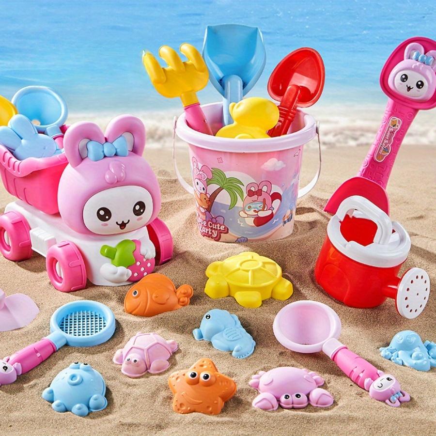 5pcs/14pcs Children Cartoon Rabbit Beach Dump Truck Portable Bucket House Play Water Play Sand,Random Colors and Styles