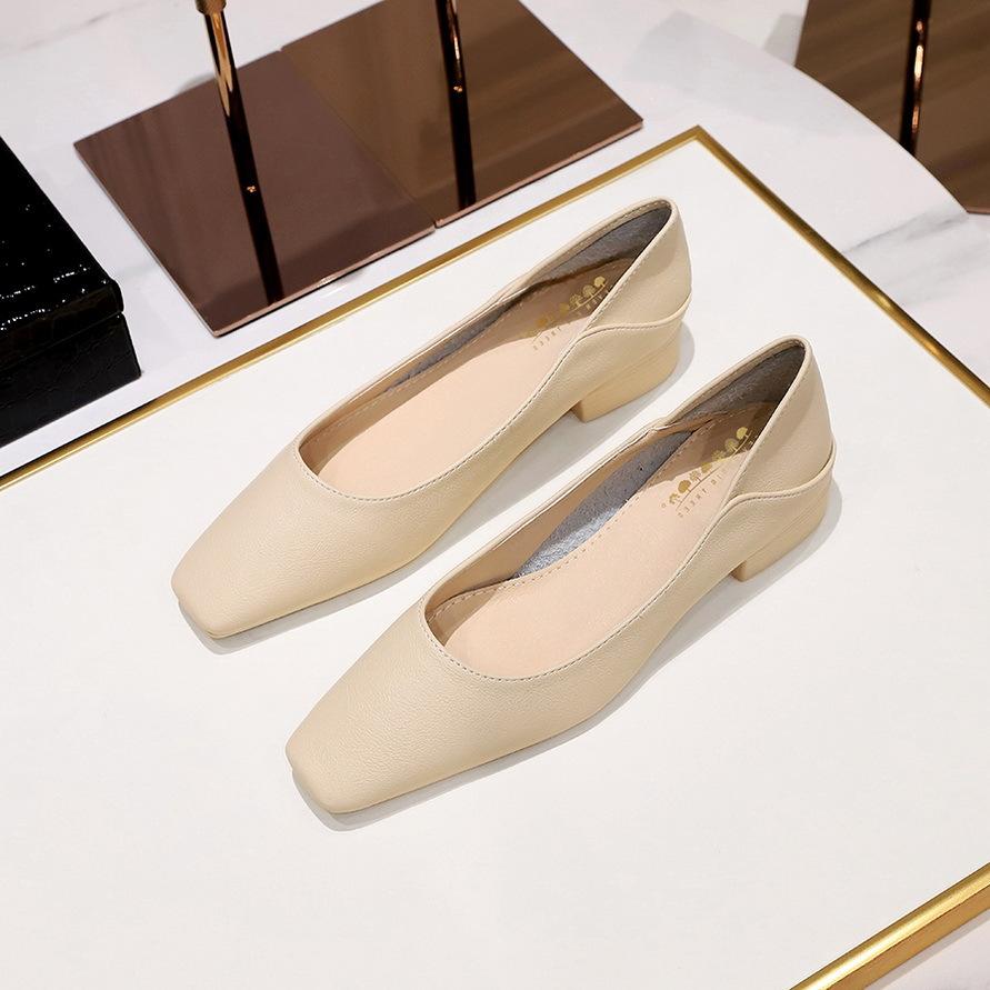 Super Soft! Daily Commuting Single Shoe Temperament Korean Spring Square Head Shallow Mouth Comfortable Retro Simple One-pedal Grandma Shoes