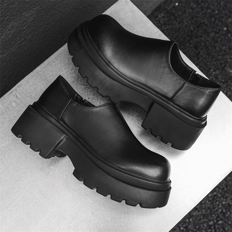 men casual platform shoes slip-on genuine leather shoe business office dress black trendy breathable loafers gentleman footwear
