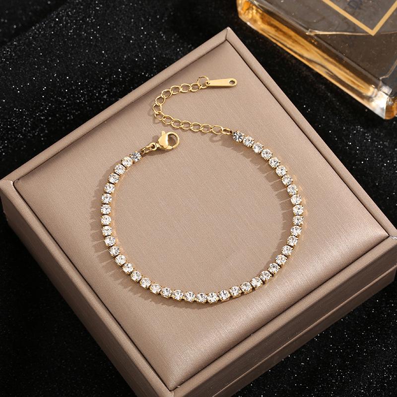 

Titanium Steel Micro-Paved Zircon Bracelet: European & American Style, Versatile Multi-Row Design for Women
