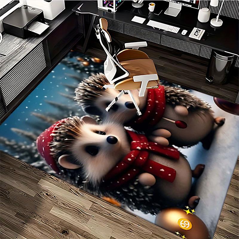1pc Christmas Hedgehog Chair Mat - Anime Cartoon Design, Non-Slip Office Rug for Home Decor, Seasonal Gift, Suitable for Office and Living Room.C044