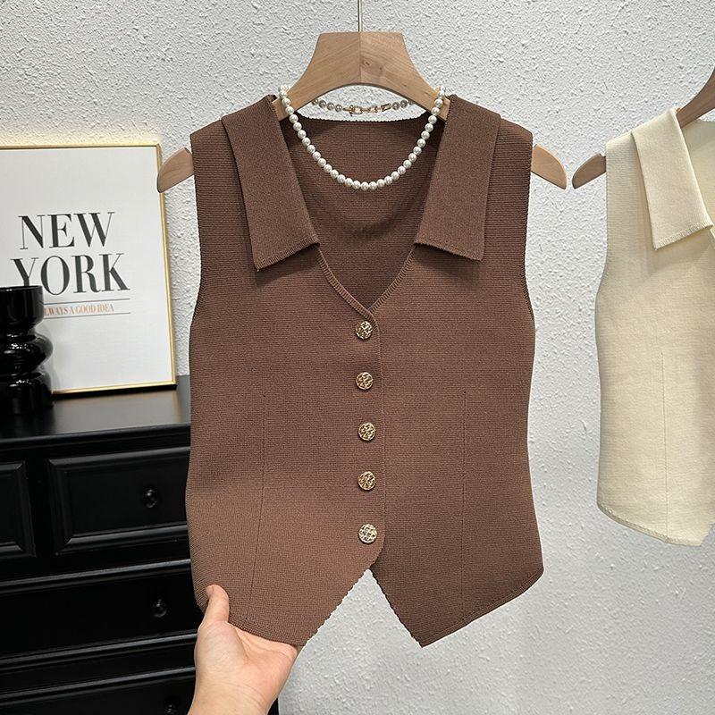 Женский коричневый жилет-блейзер без рукавов, на пуговицах, с воротником, повседневный OneSize