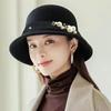 Top Hat British Style Faux Pearl Decor Down Brim Sunshading Round Top Decorate Retro Vintage Women Cloche Hat for Church