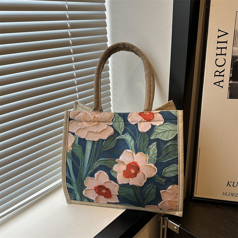 

Большая вместительная льняная сумка для поездок на работу, новая сумка через одно плечо, этнический стиль, студенческая ручная сумка для занятий