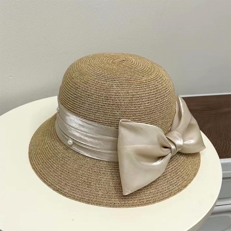 Elegant bow fisherman's hat children summer sunscreen straw hat women's sunshade seaside beach basin hat