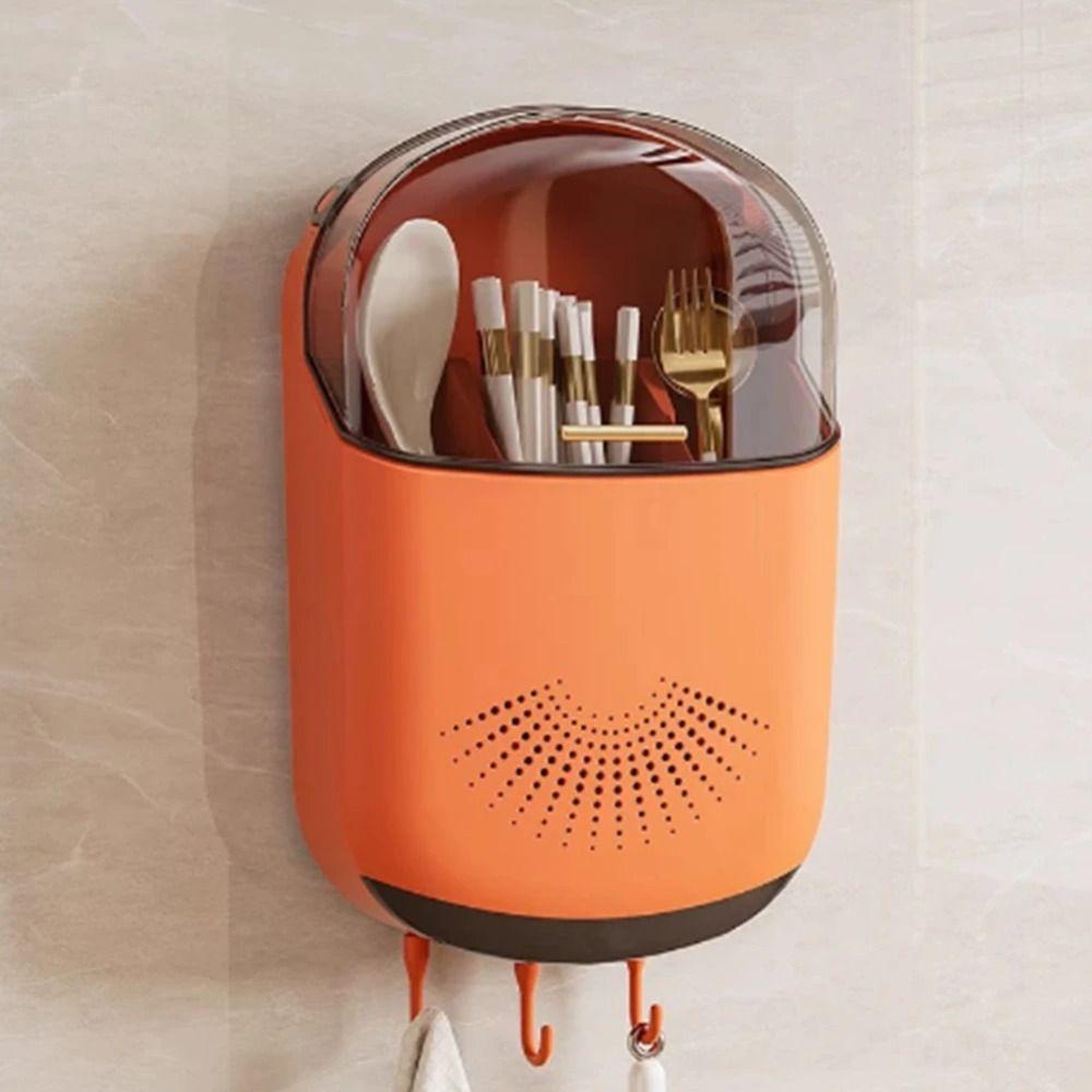 Ventilated Wall-mounted Chopstick Cage Draining Kitchen Utensil Holder Chopstick Storage Box  Spoon