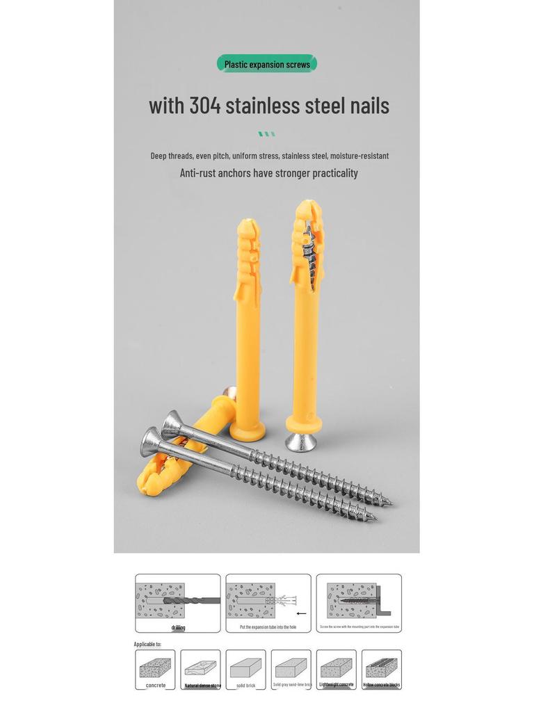 Little Yellow Croaker M6 Expansion Screw & Tube Set with Self-Tapping Screws, Wall Nails, Rubber Plugs, and Clips (6, 8, 10mm)