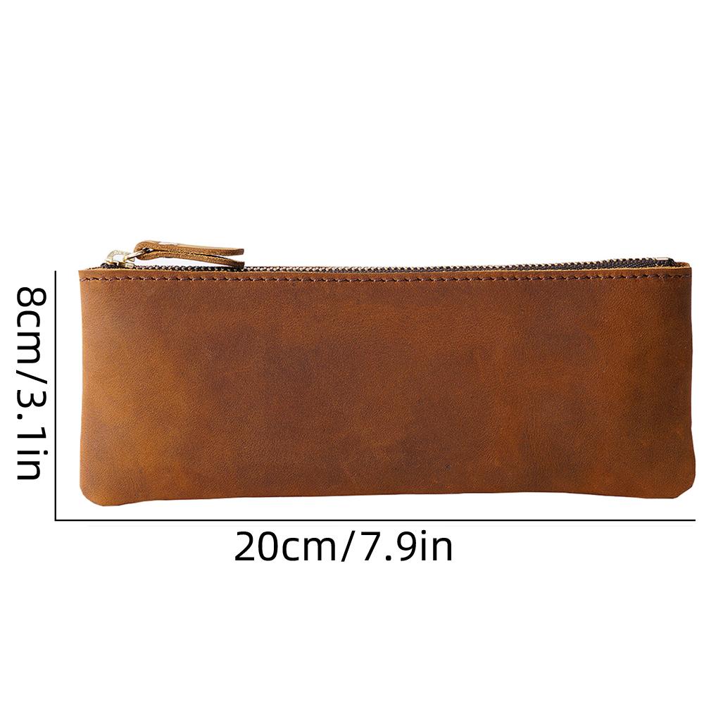 Vintage Echte Leder Reißverschluss Federmäppchen Rindsleder Schreibwaren Organizer Stifthalter Schreibutensilien Tasche Reiseaccessoire Tasche