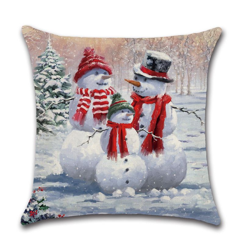 Festive Christmas Cushion Cover Featuring Charming Snowman And Santa Claus Design For Cozy Home Decor