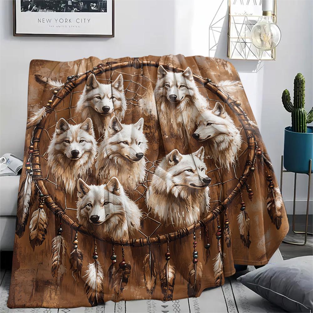 Koc Flanelowy z Nadrukiem Wilka, Wysokiej Jakości, Wygodny na Wszystkie Pory Roku, Wystrój Domu, Ciepło i Komfort, Idealny na Prezenty Świąteczne