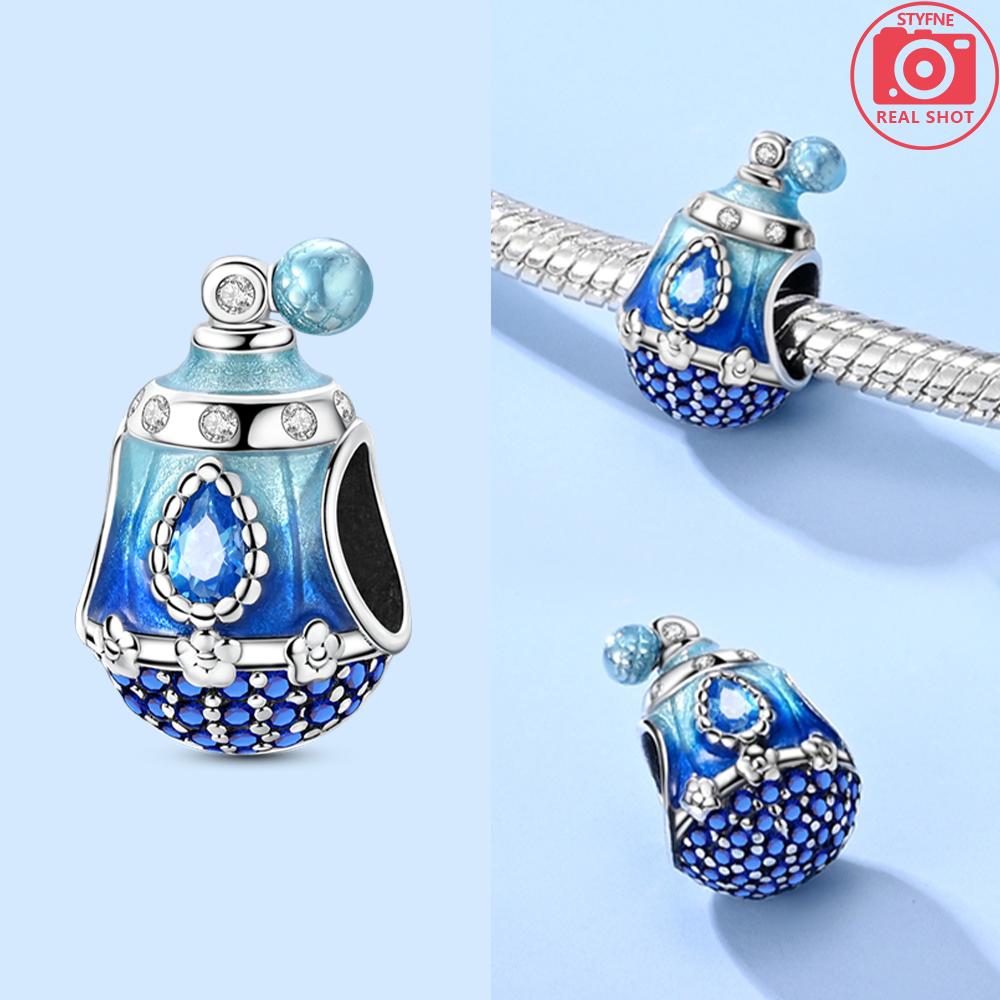 Delicate Charms Copper Original Blue Perfume Bottle Zircon Flower Beads Fit Bracelet Jewelry Women Diy Fine Gift