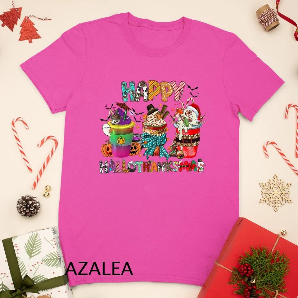 Coffee Halloween Thanksgiving Christmas Happy Hallothanksmas Unisex T-shirt 5 XL