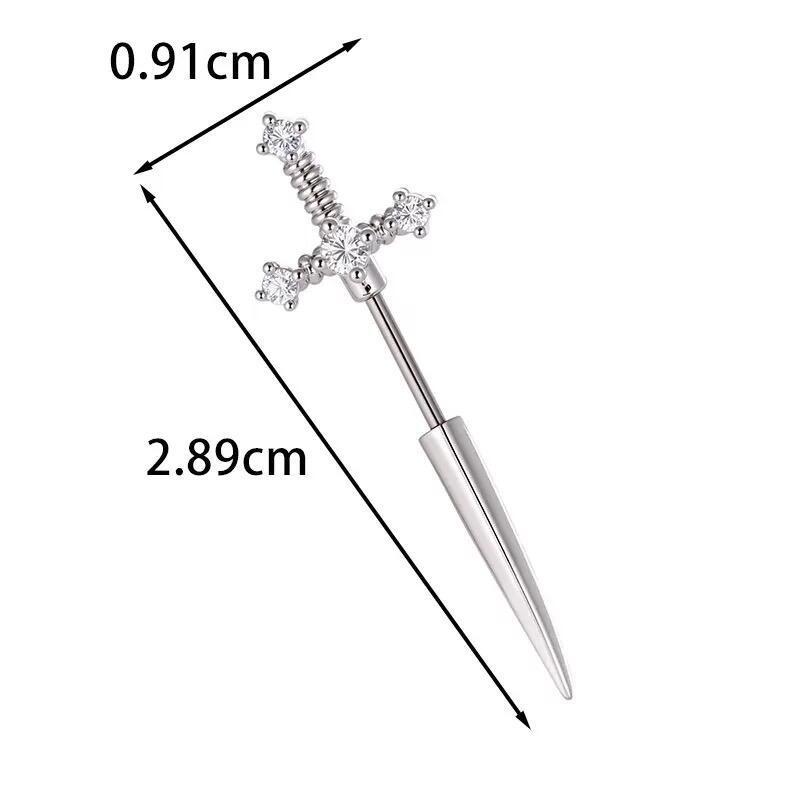 Nuova Moda Ali d'Amore Croce Acciaio Inossidabile Orecchino Osso Auricolare Lucido Zircone Trendy Orecchino a Filo per Donne Piercing Corpo Accessorio
