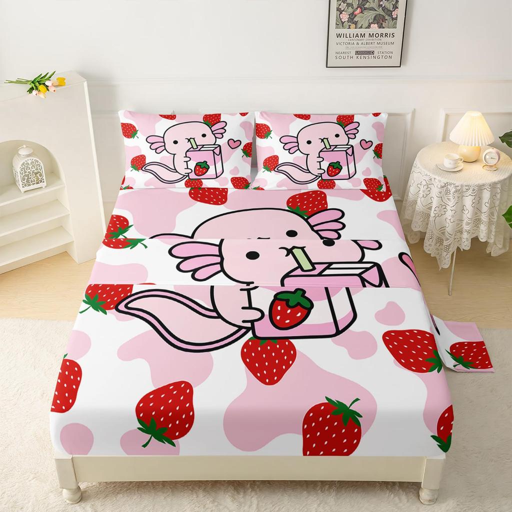 Cute cartoon salamander cherry pattern mattress four-piece bedding set bedroom dormitory bedding set