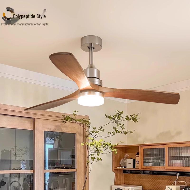 Bauhaus Mid-Century Silent Solid Wood Smart Ceiling Fan Light for Living Room/Bedroom