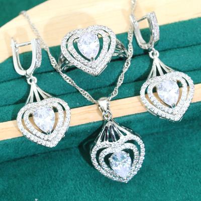 Bijoux Micro Incrustés Explosifs en Forme de Cœur Europe et États-Unis Chaud Anti Allergie Zircon Collier Boucles d'Oreilles Ensemble de Bijoux