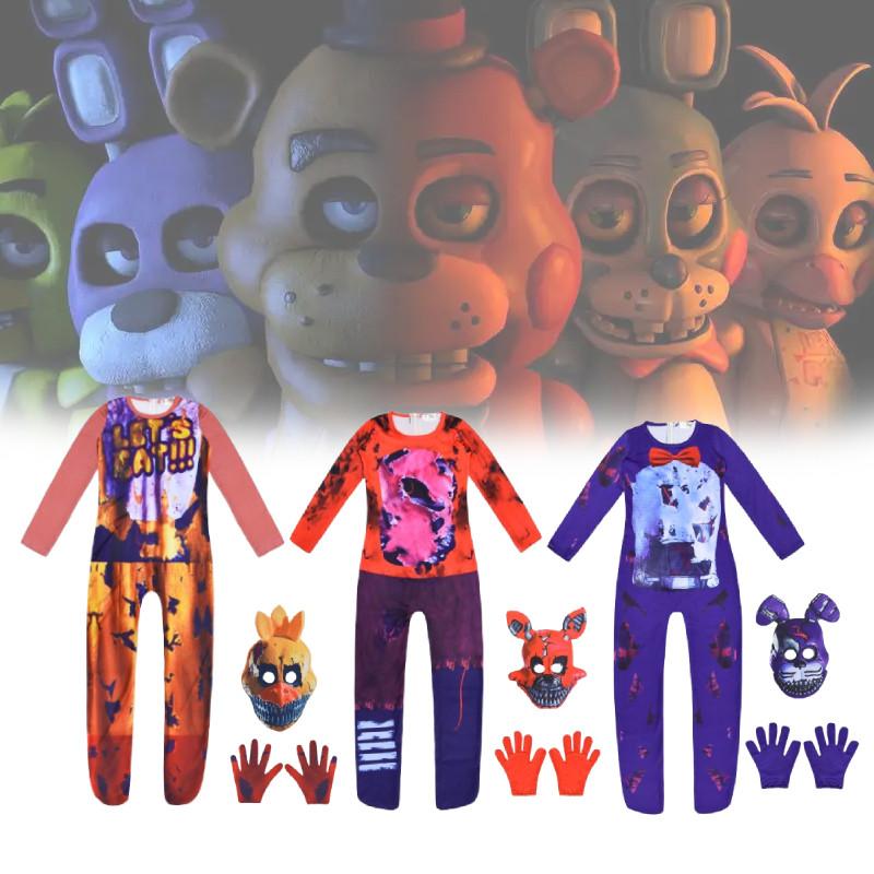 Nights Kids Five At Freddys Halloween Cosplay Party Suit Jumpsuit Gloves Mask