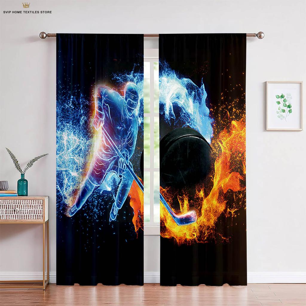 Creative Printed Curtains for Bedroom, 2-Piece Set of Water, Fire, Tai Chi and Two-Pole, Living Room and Kitchen Decorations
