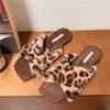 Fashion Aphixta Cross Straps Furry Slipper Sexy Leopard Prints Women Slides Square Toe Shoes Outside Flat Heel Hair Women Shoes Slides