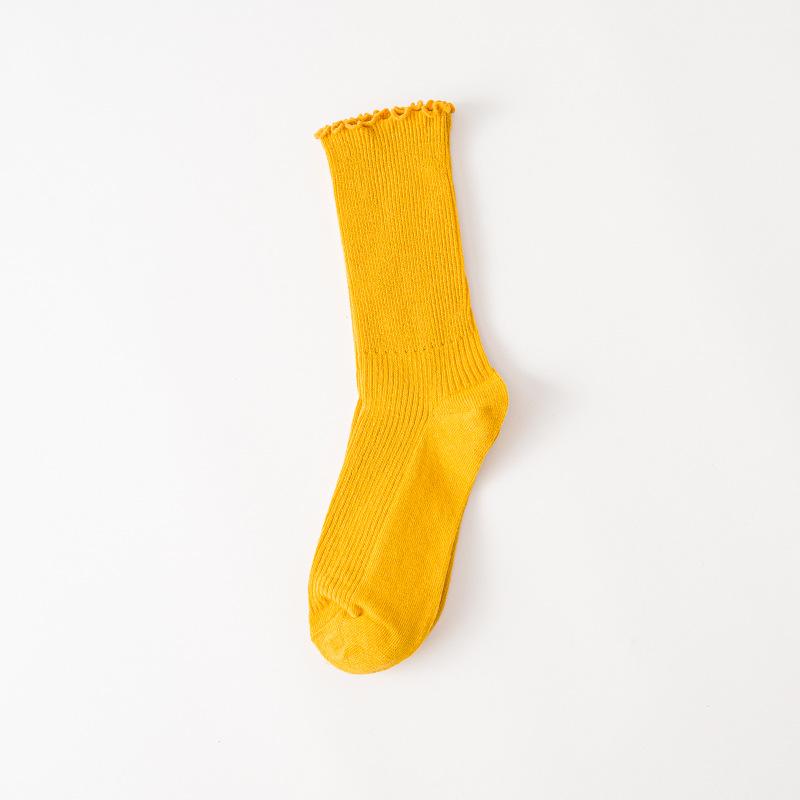 Ladies Spring and Autumn Solid Color All Build College Style Draw A Wooden Ear Side In The Tube Cotton Socks