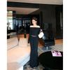Retro fashionable design straps shoulder T-shirt top half-body skirt autumn new suit women's trend