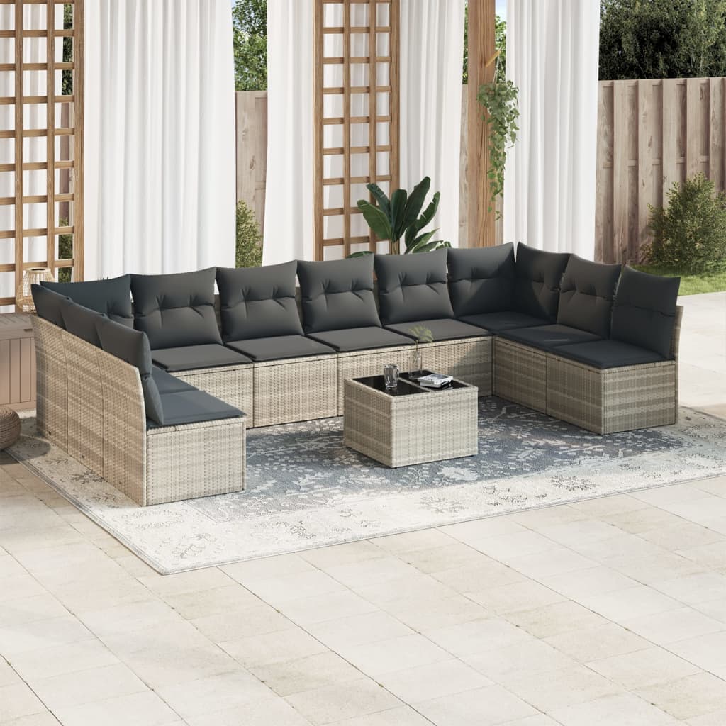 Vidaxl 11-Cz. Garden Furniture Set With Cushions, Grey Rattan Pe
