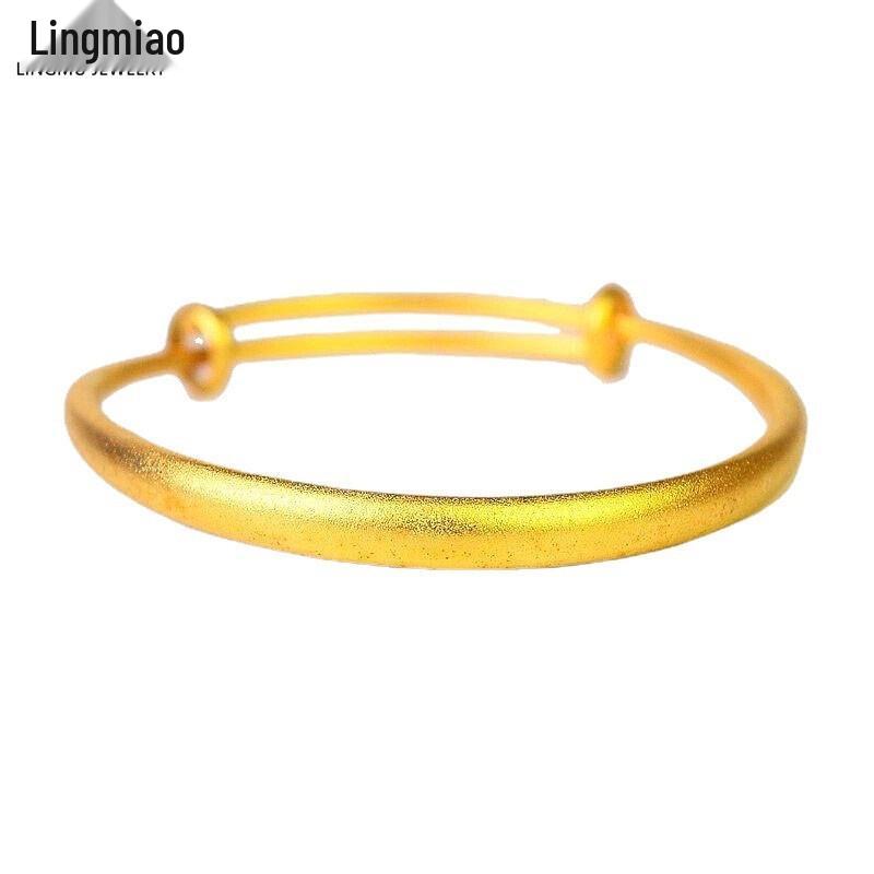 

S999 Pure Silver-Plated Frosted Sand Gold Push-Pull Bangle for Women