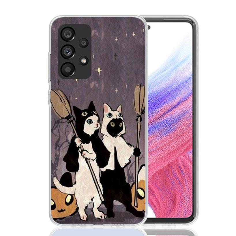 Black Cat Cartoon Cute Phone Case For Samsung Galaxy A13 A14 A15 A16 A53 A54 A55 A56 A33 A34 A35 A36 A23 A24 A25 A26 A05S A04S A