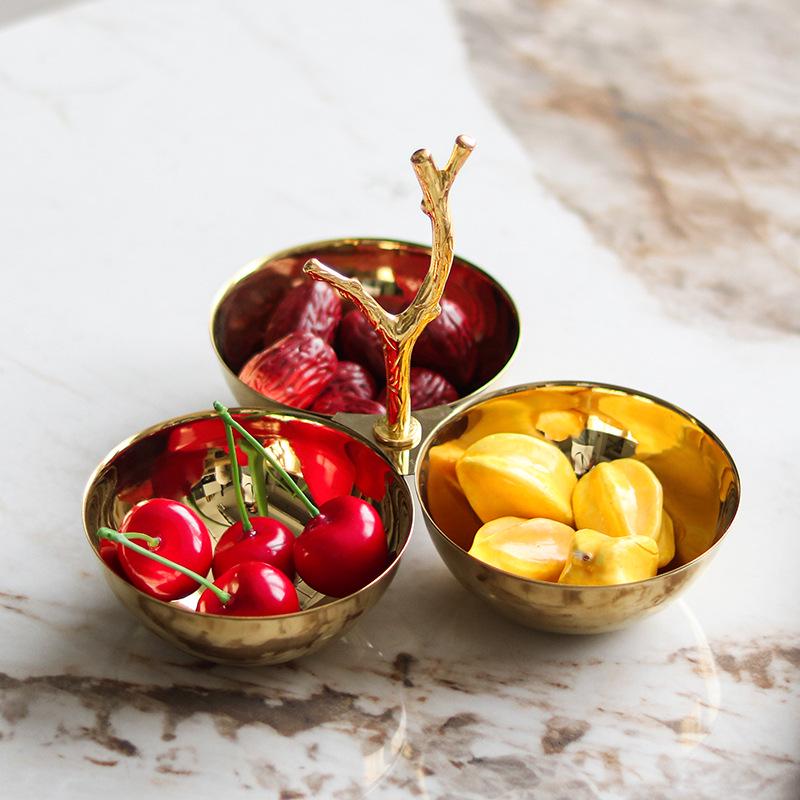 Modern Chinese Three-Tier Fruit Bowl with Branch Handle - Elegant Snack and Dried Fruit Display