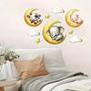 9Pcs Wooden Moon Cloud Star Wall Stickers, Elephant Piglet Calf Wall Decals, Cute Cartoon Nursery Decals for Kids Bedroom Baby Room Decor
