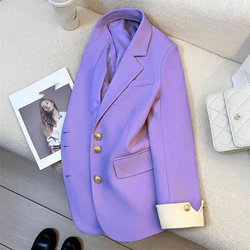 Spring Autumn Elegant Women's Blazer Coat Stand Up Collar Long Sleeve Female Coats Loose Office Lady Outwear