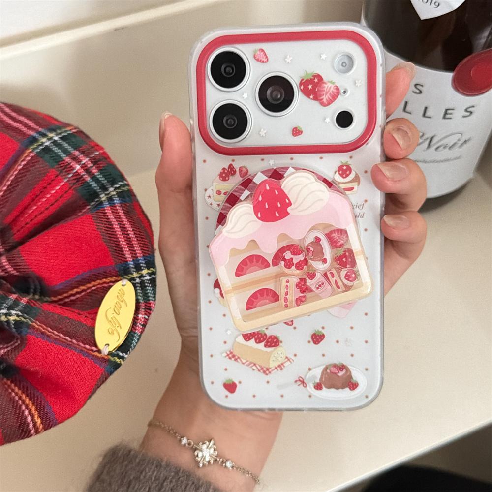 Cute Polka Dot Strawberry Magnetic Phone case for iPhone 17 Pro 13 14 15 16 Pro Max Fundas Cake Shake With Magsafe Cases For 17