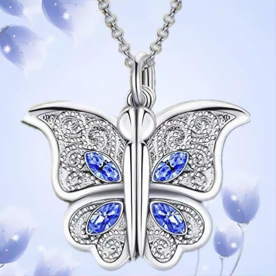 Women Necklace Butterfly Open Heart Rhinestone Women Pendant for Gift