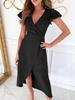 Summer 2025 V-Neck Waist-Cinching Ruffle Sleeve Solid Color Fashion Dress