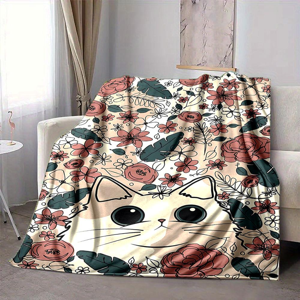 1 st Blommig Katt Lätt Flanellfilt, Bekväm och Varm Filt, för Kontor och Camping Bäddsoffa, Vardagsrum146