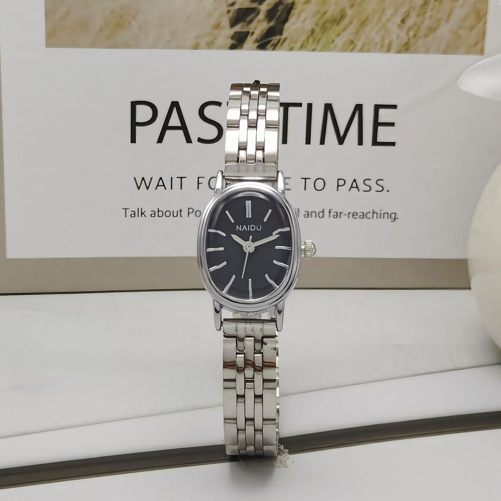 Vintage Style Fashion Oval Dial Quartz Watch Steel Strap Pointer Digital Wristwatch Women Clock